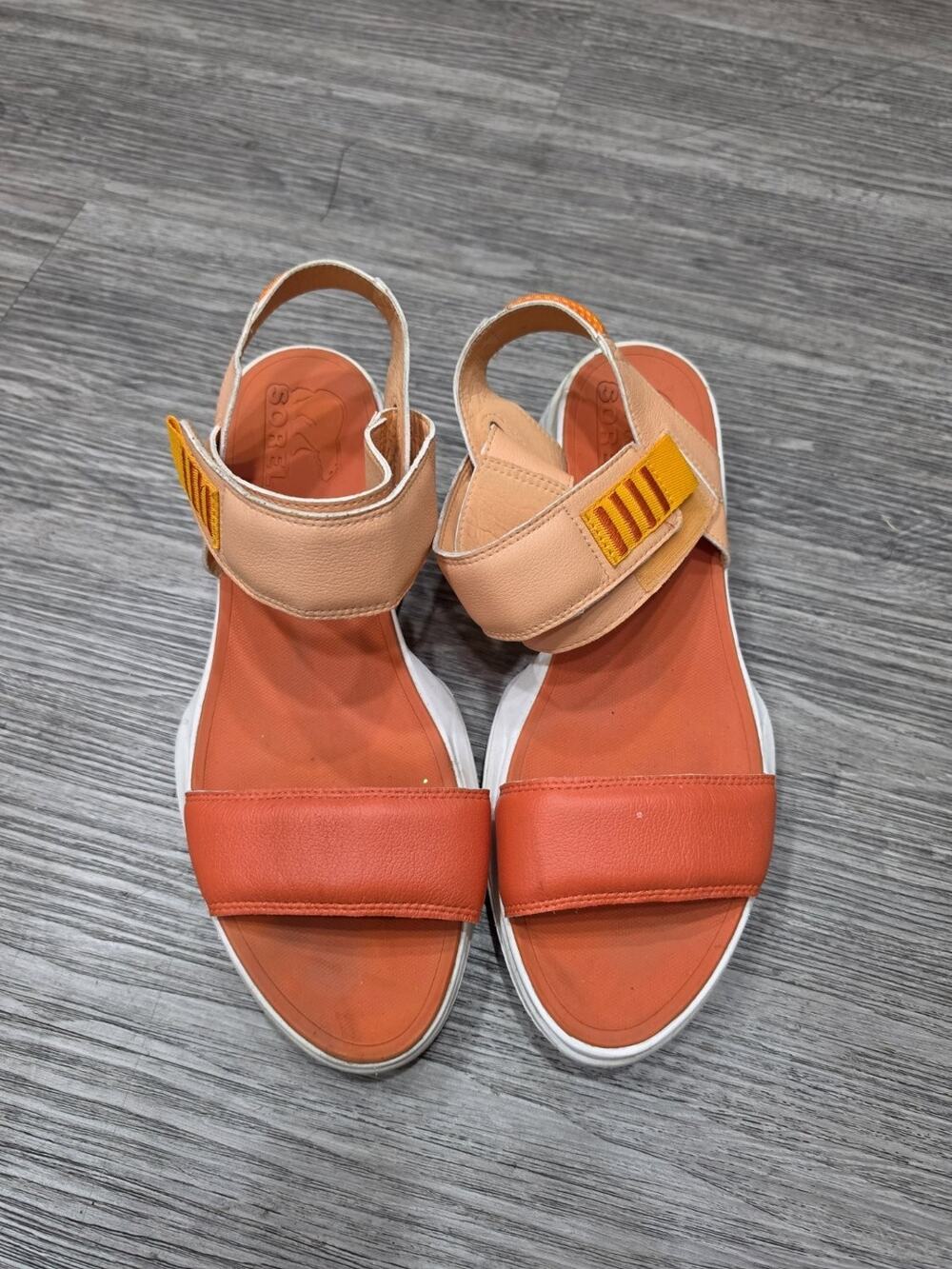 Sorel Kinetic Impact Sandal Womens Size 12 Peach Orange Leather Platform Strappy